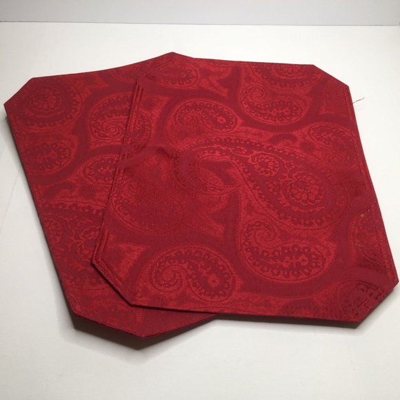 Fall Paisley Placemat Set Of 8 Red Gold Green Print Rich Colors - Picture 3 of 12